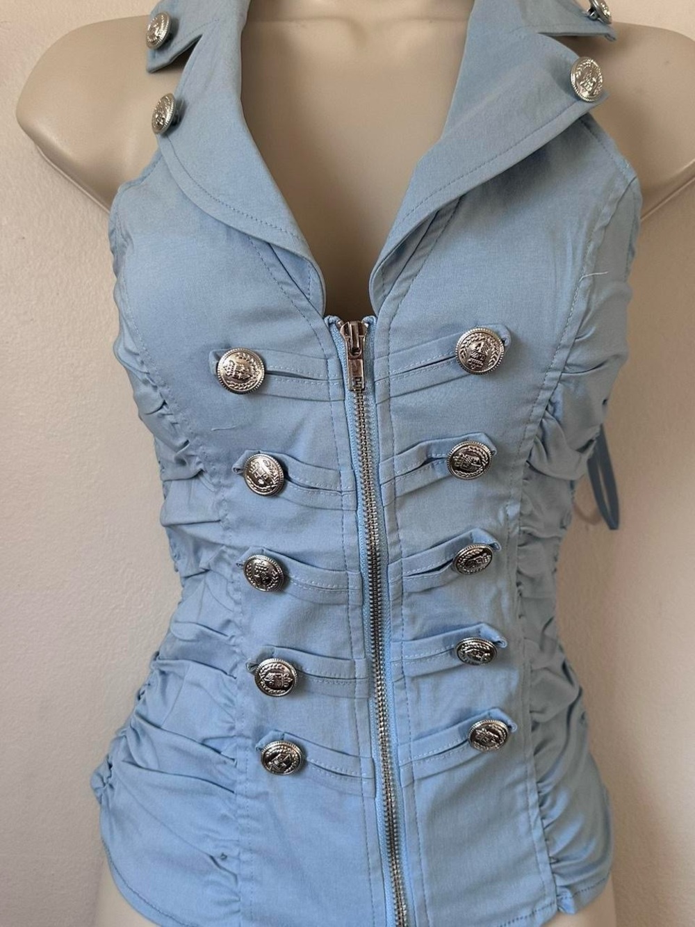 Light Blue Military-Style Button Front Vest